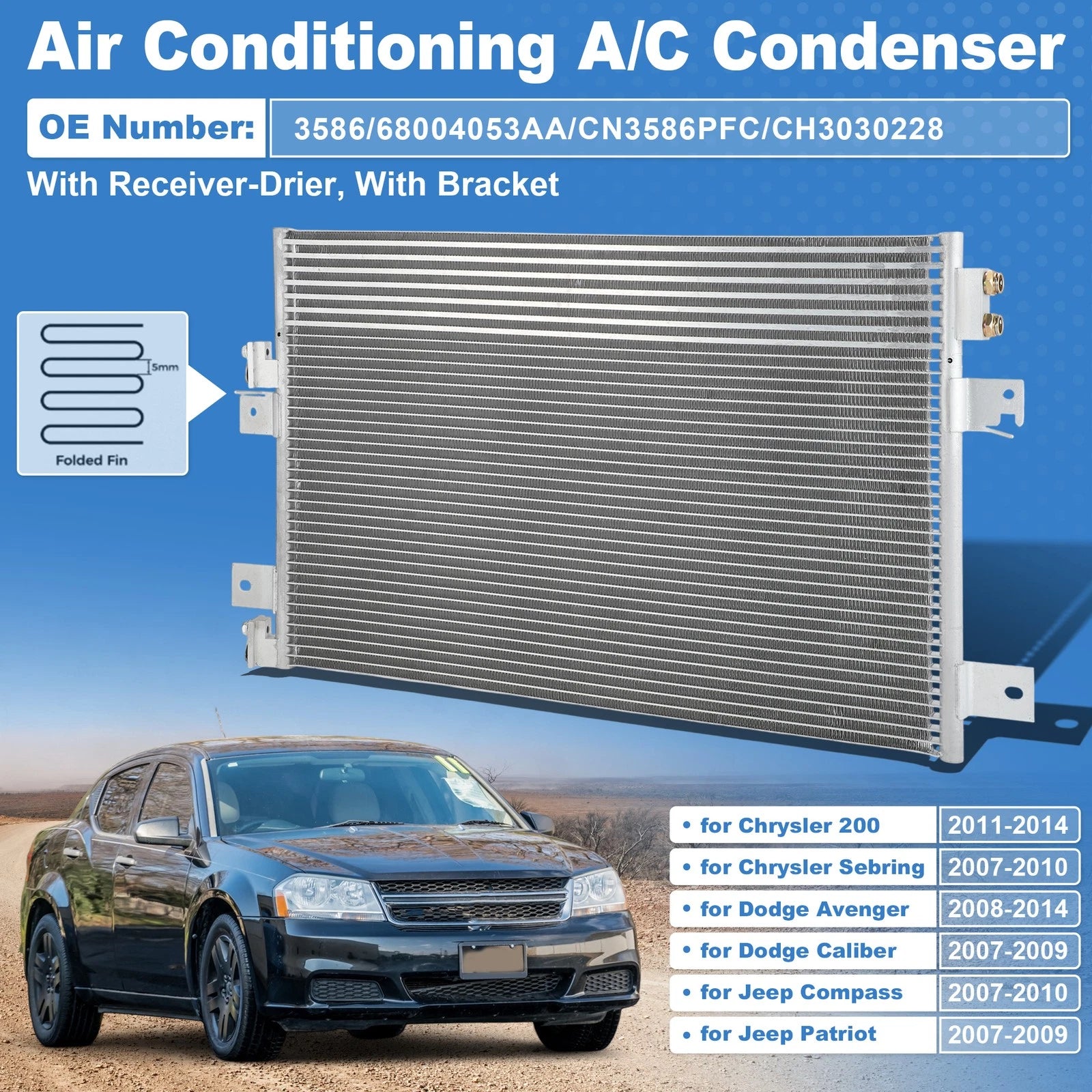 A/C Condenser Replacement for Dodge Avenger for Chrysler 200 (2011–2018)