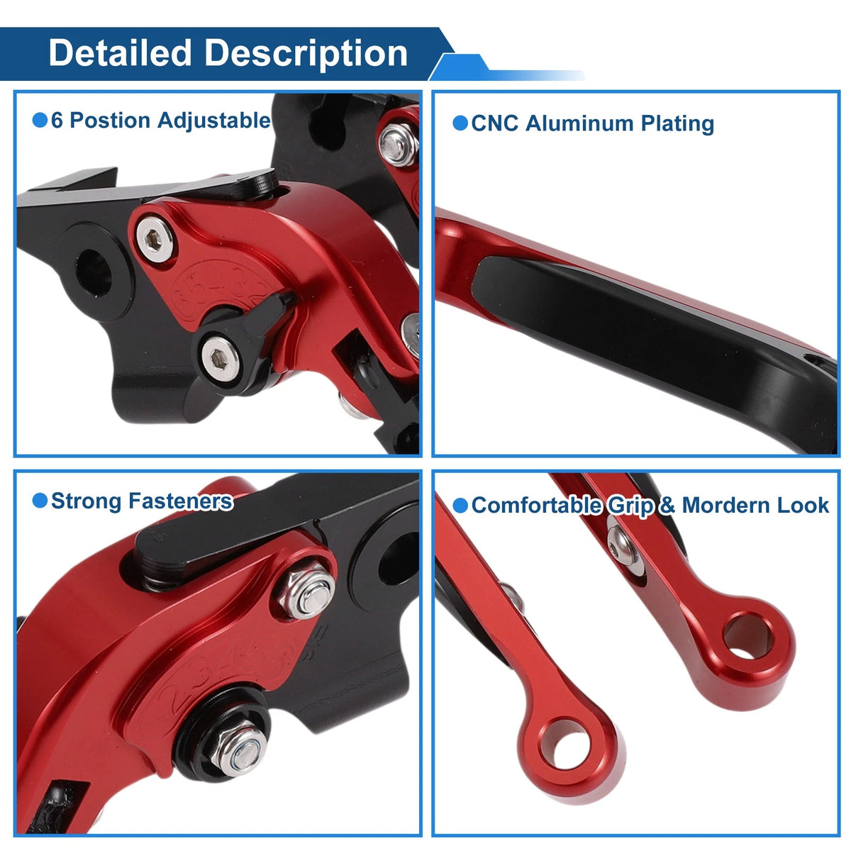 Adjustable Brake Clutch Levers for Yamaha MT-07 (2014–2022) Red Black 1 Pair
