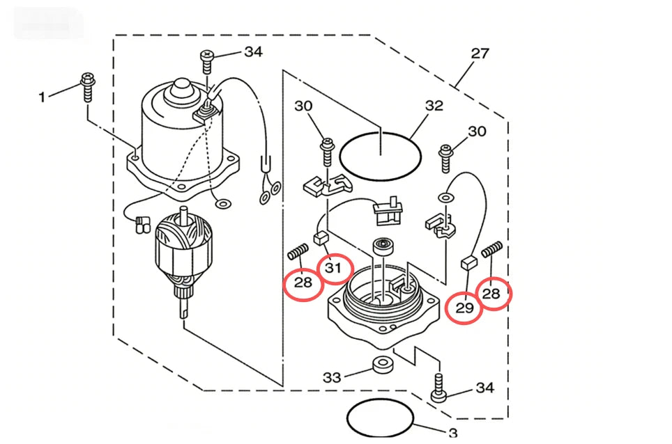 Motor Brush Kit for Yamaha 115-225HP (64E-43892-00, 64E-43891-00)