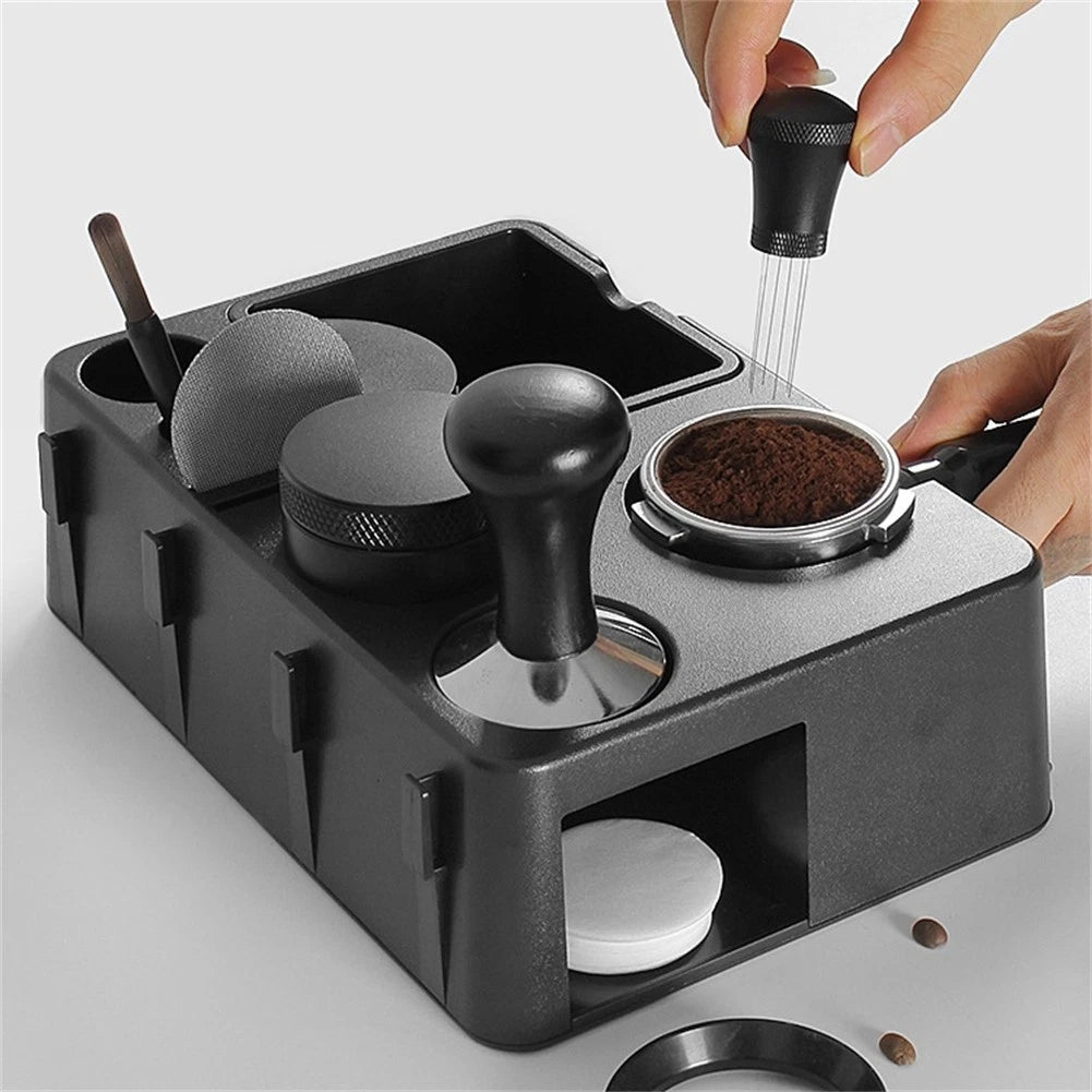 Espresso Tamping Station with Adjustable Height for Coffee Preparation