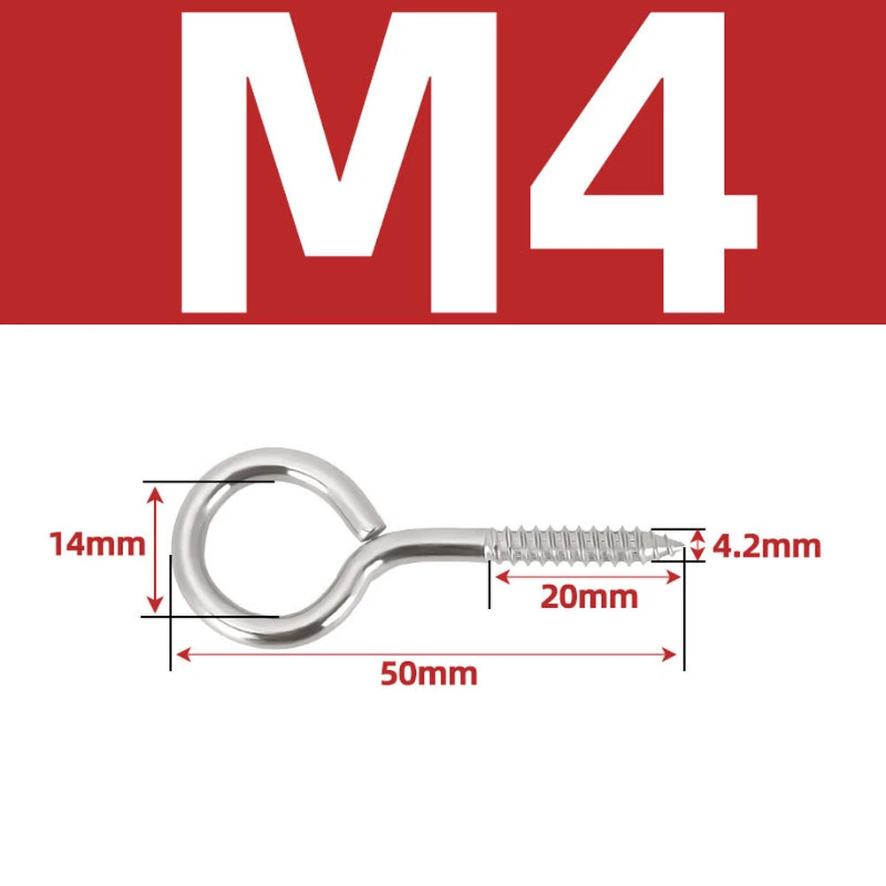 10pcs Stainless Steel Eye Bolts for Rope Cable Attachment