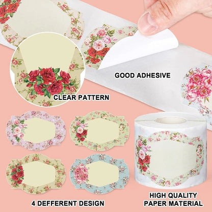 250 PCS Vintage Floral Labels Roll for Art Projects