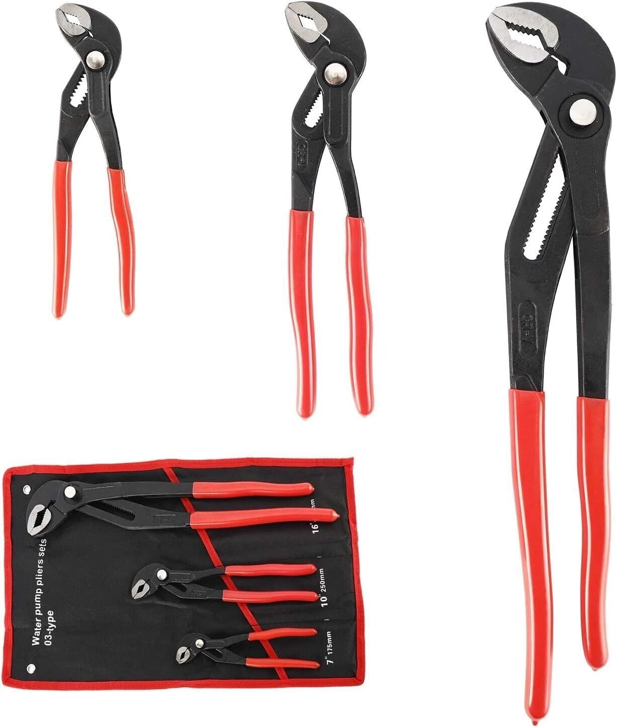 3Pcs Water Pump Pliers Set for Adjustable Slip-Joint Pipe Locking Tool