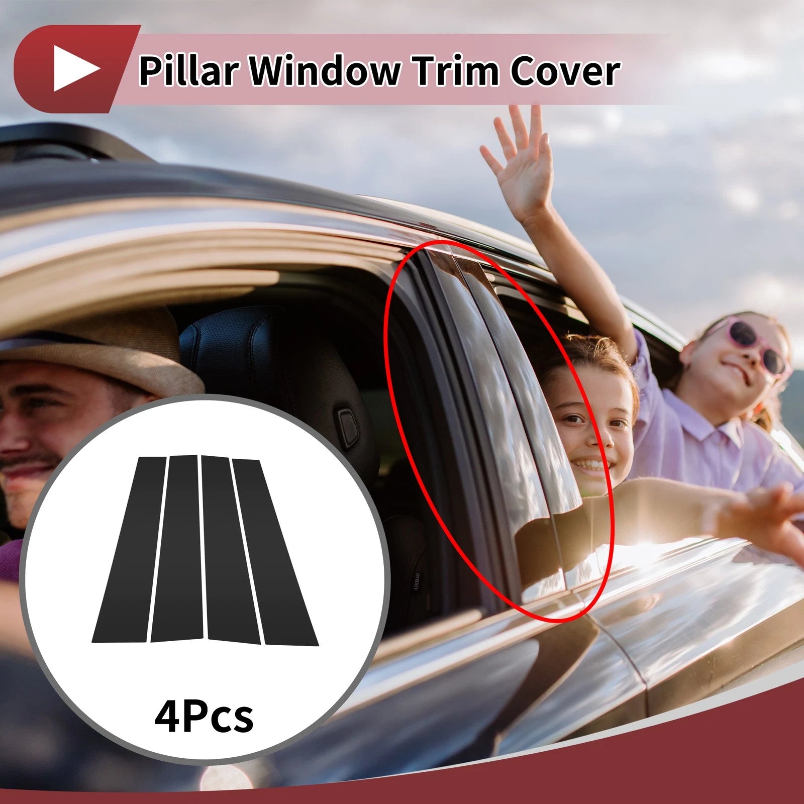 Door Pillar Window Trim Front Rear Set for Lexus GS (2013–2021) Black 4 Pcs