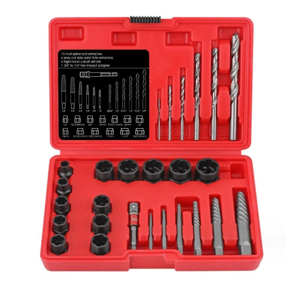 26PCS Bolt Extractor Set with Hex Adapter for Stripped Nuts and Screws
