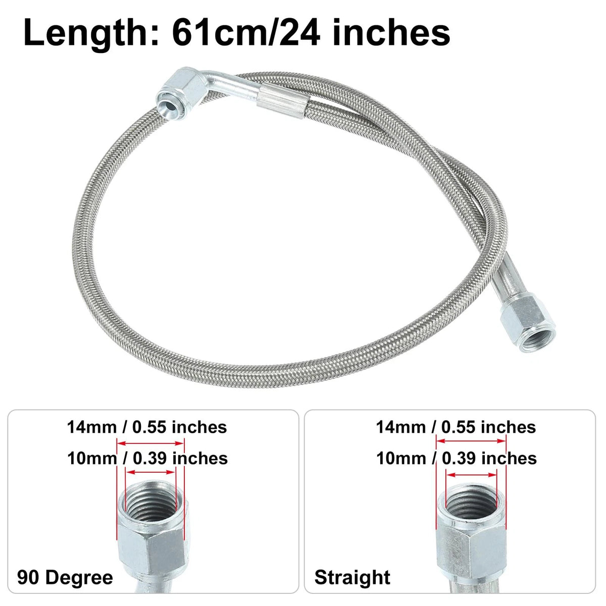 4AN Turbo Oil Feed Line for Universal Applications (24", Stainless Steel)