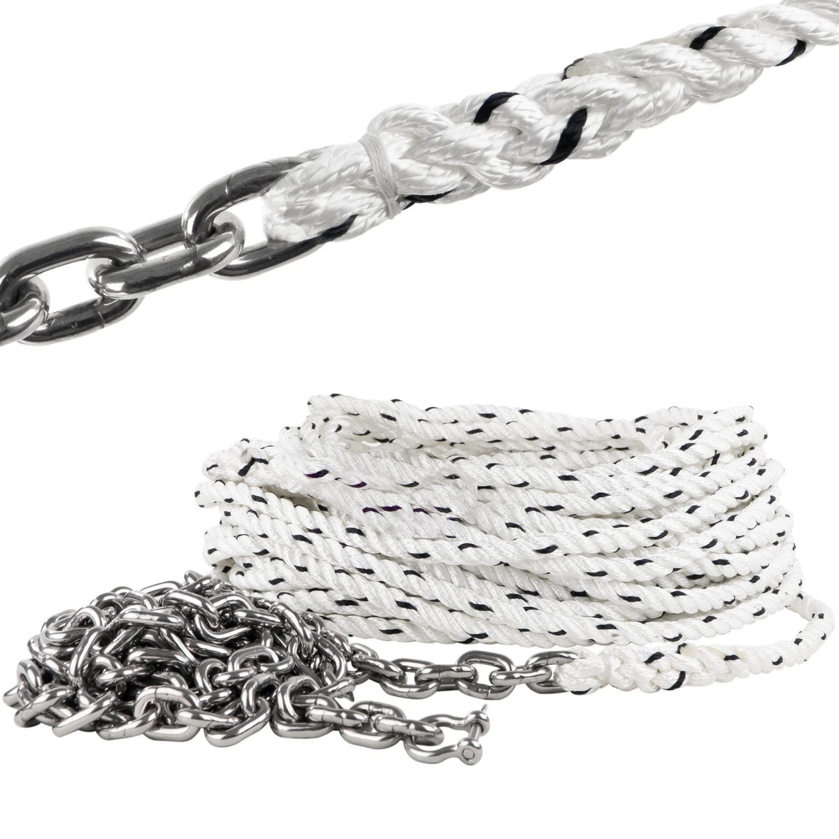 Windlass Anchor Rode 1/2"x150' Rope & 1/4"x15' G4 Chain for Marine Use