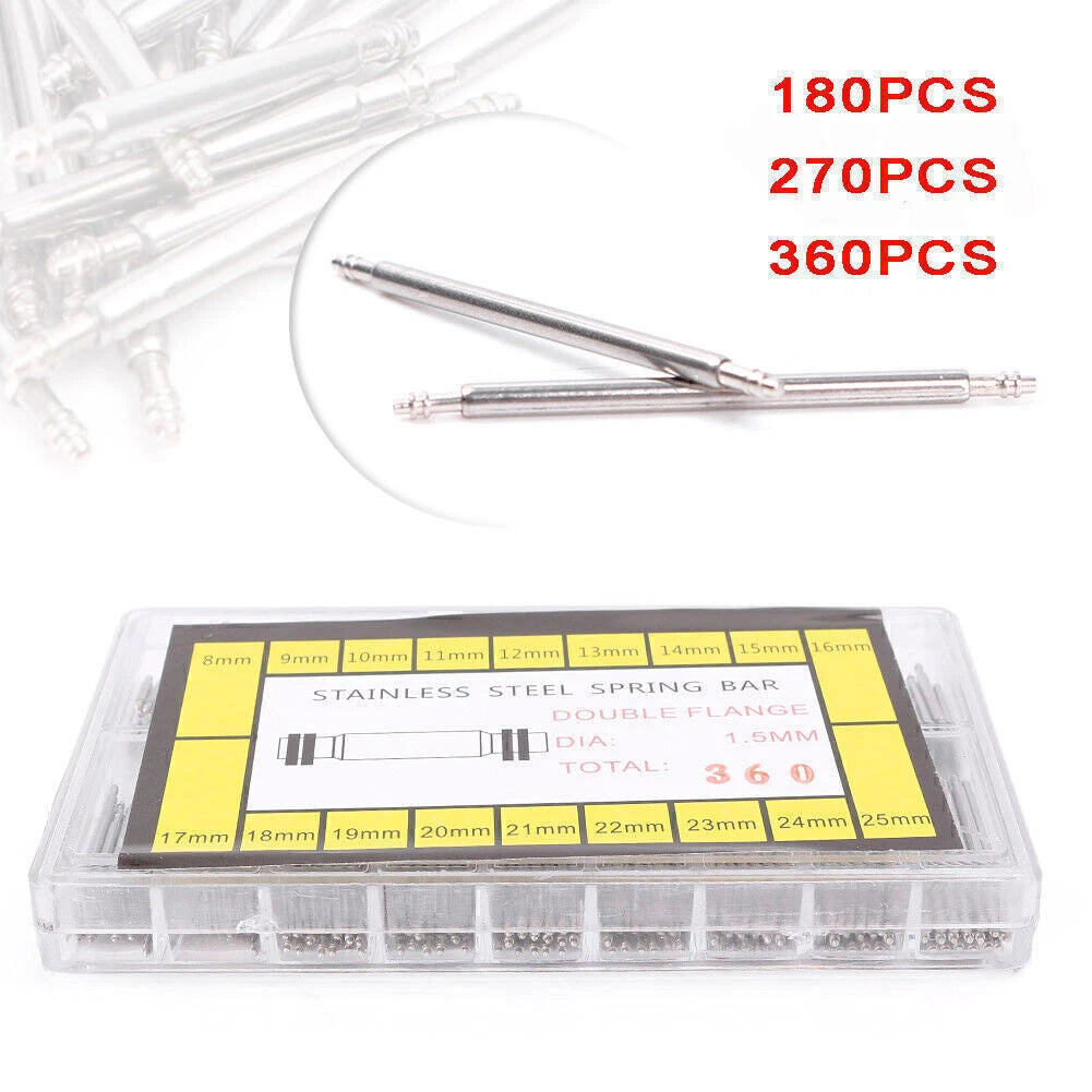 8-25mm Watch Band Spring Bars Strap Link Pins Watchmaker Repair Tools 360pcs #