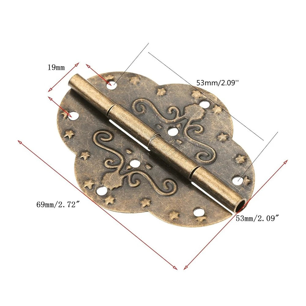 Set of 2 Antique Bronze Embossing Hinges for Jewelry Box Drawer Cabinet