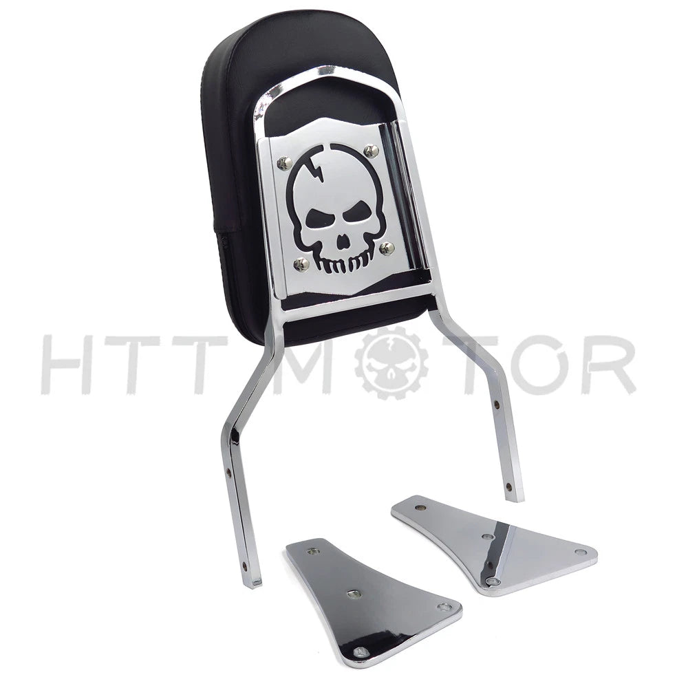 Chrome Skull Backrest Sissy Bar with Leather Pad for Kawasaki Vulcan 1500 (1986–2013)