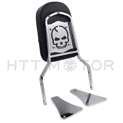 Chrome Skull Backrest Sissy Bar with Leather Pad for Kawasaki Vulcan 1500 (1986–2013)