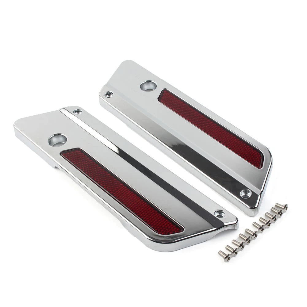 Saddlebag Latch Plate Cover w/Red Reflectors Fit Harley Touring 1993-13 Chrome