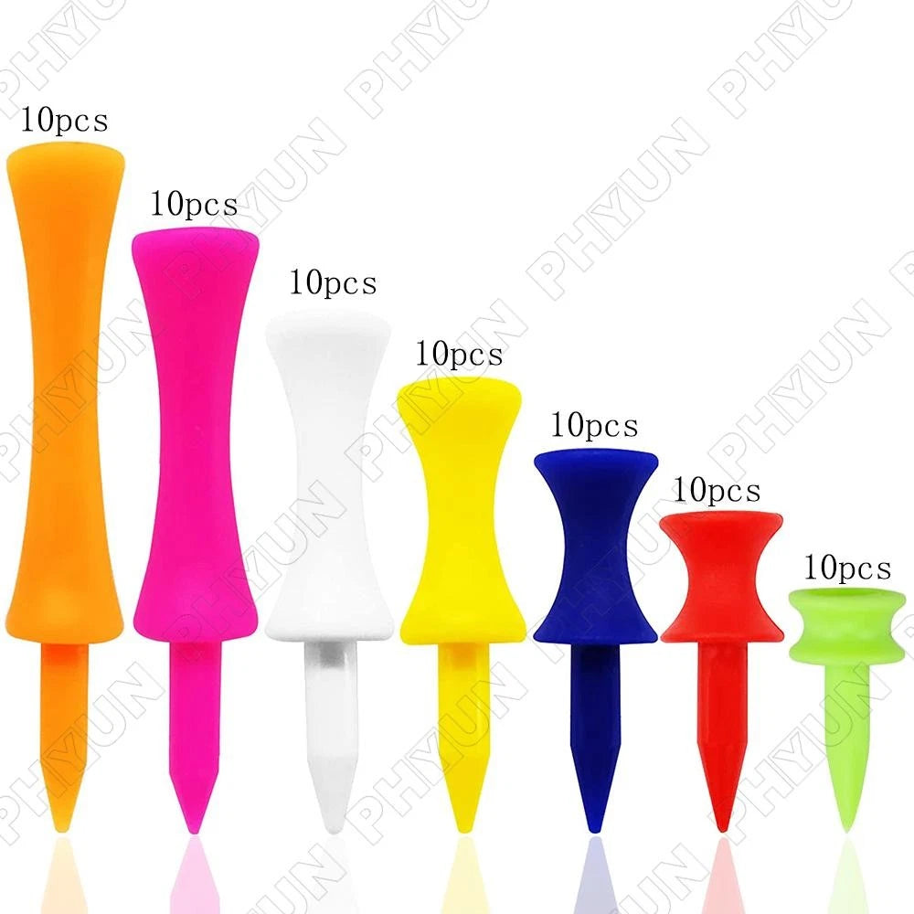 70Pcs Golf Tees Plastic Unbreakable Mixed Sizes 7 Colors Golf Practicing Tees
