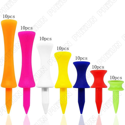 70Pcs Golf Tees Plastic Unbreakable Mixed Sizes 7 Colors Golf Practicing Tees