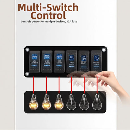 6 Gang Rocker Switch Panel for Vehicles 12V 24V with 10A Circuit Protection