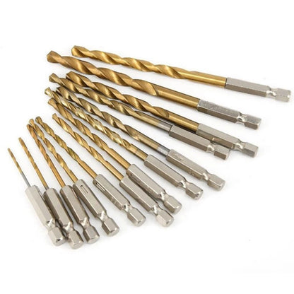 Set of 13 Drill Bits Hex Shank 6.5mm/0.26" for Home & Garden