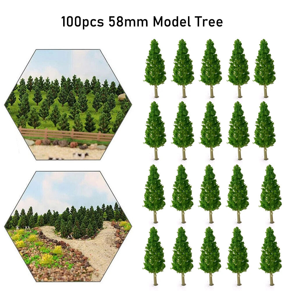 100pc Mini Pine Tree Set for Train Railroad Diorama Garden