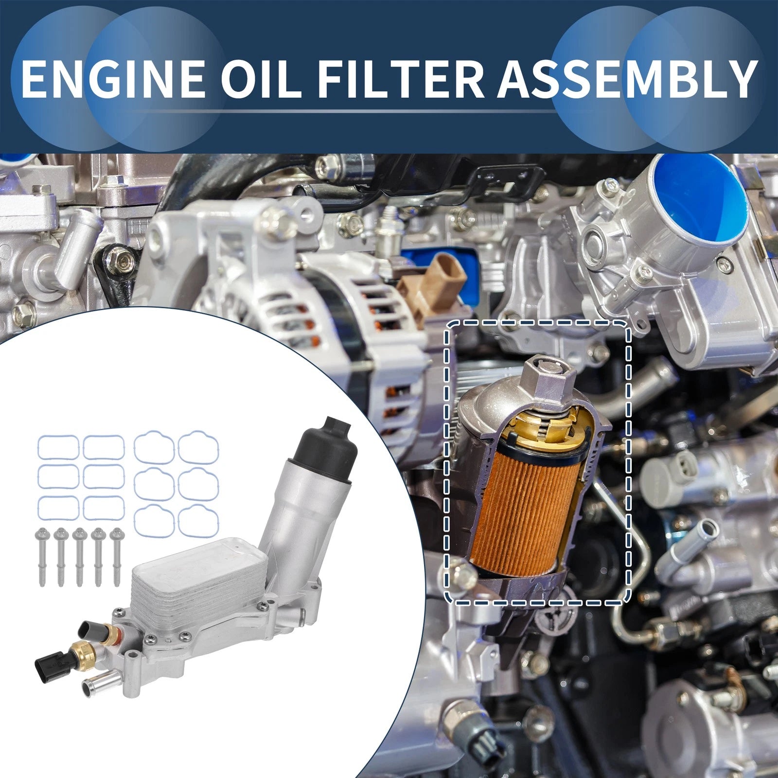 Engine Oil Cooler Filter Housing Set with Gaskets for Chrysler 200 (2011–2014)