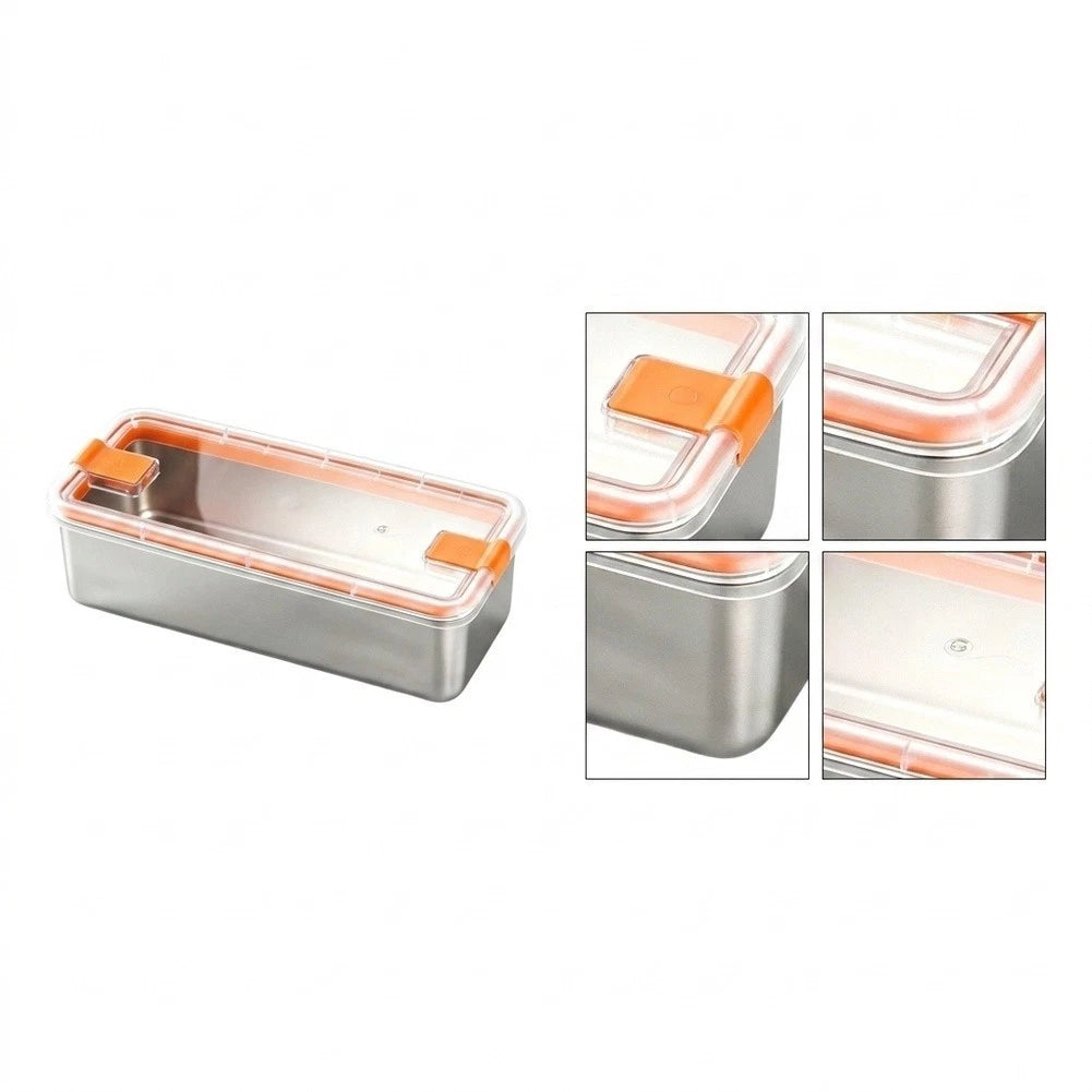 2 Pack Stainless Steel Deli Meat Box with Clear Lid and Raised Base