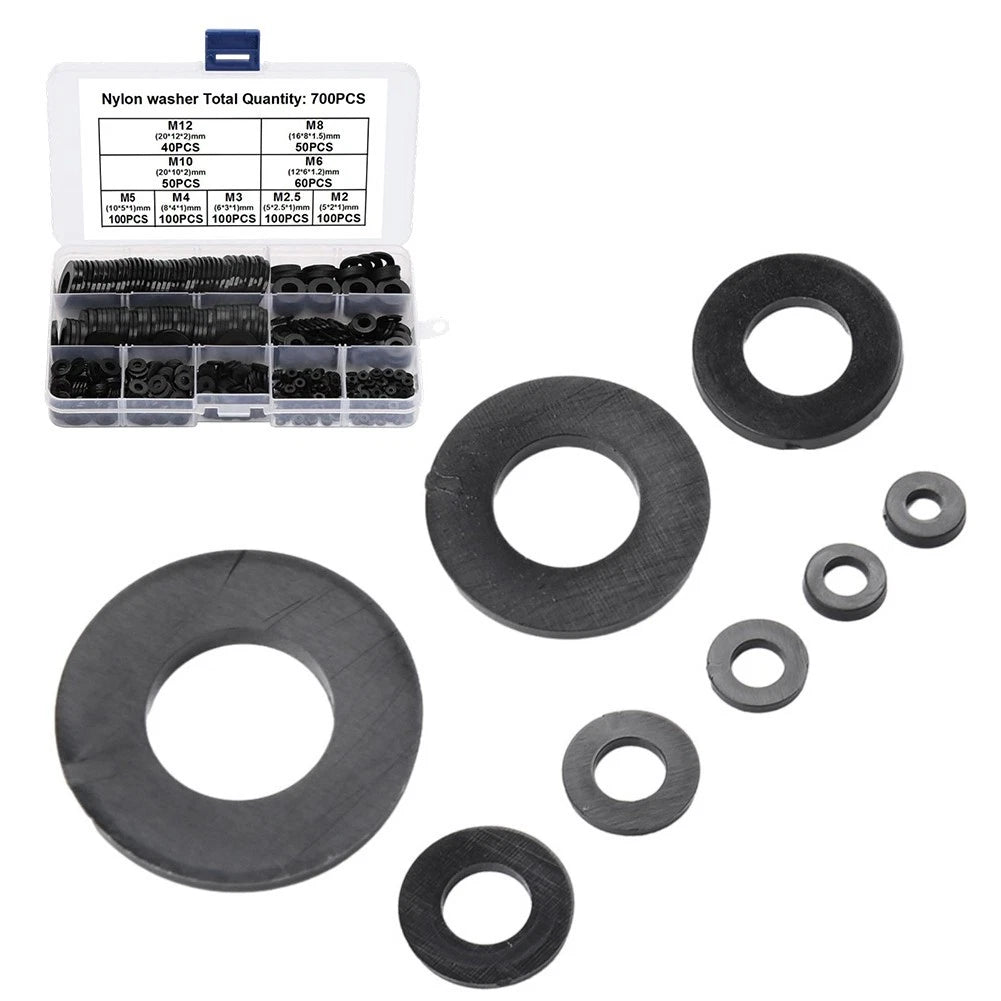 700PCS Flat Black Nylon Washers for M2 Fastener Sizes