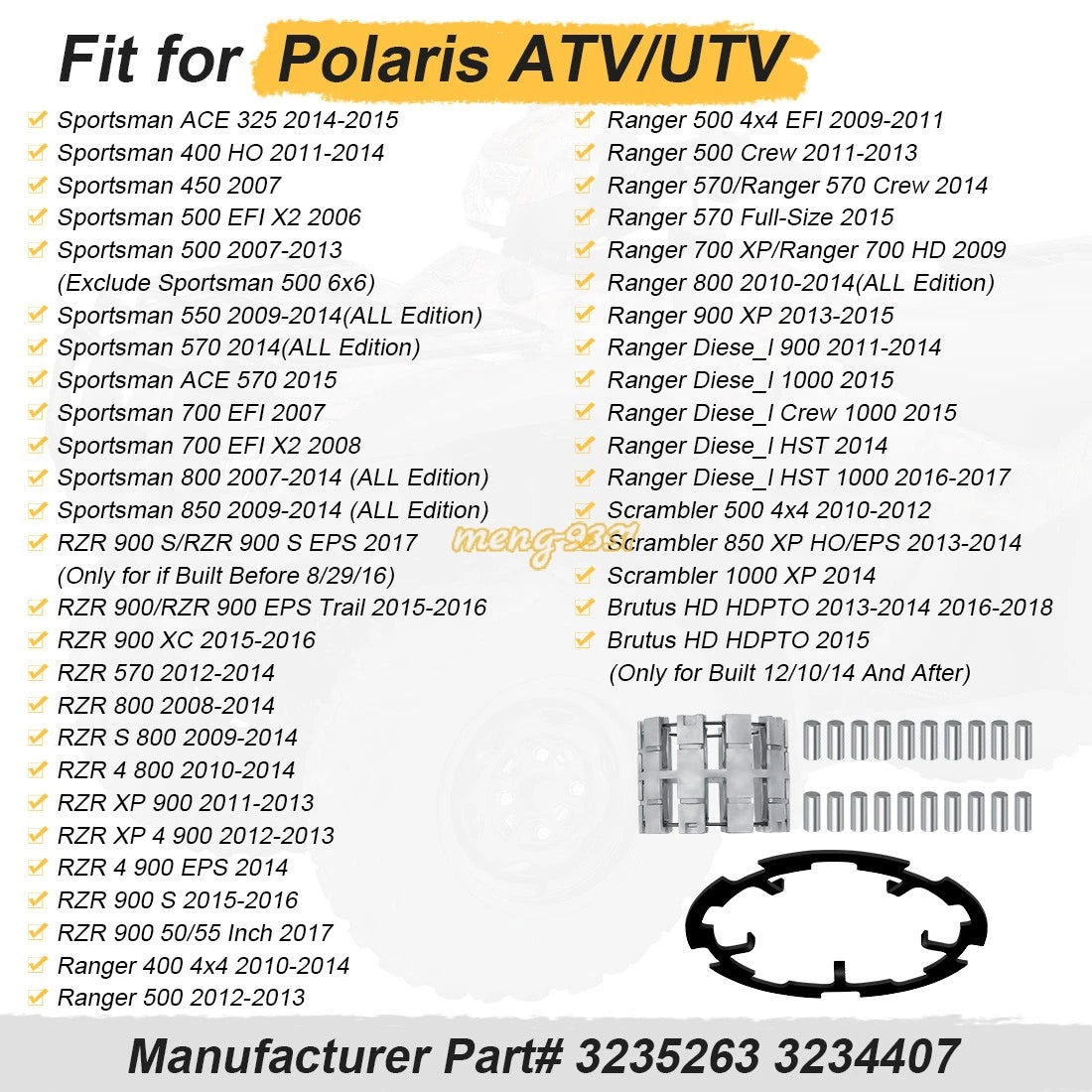 Front Differential Assembly Roller Kit for Polaris (3235263, 3234407)