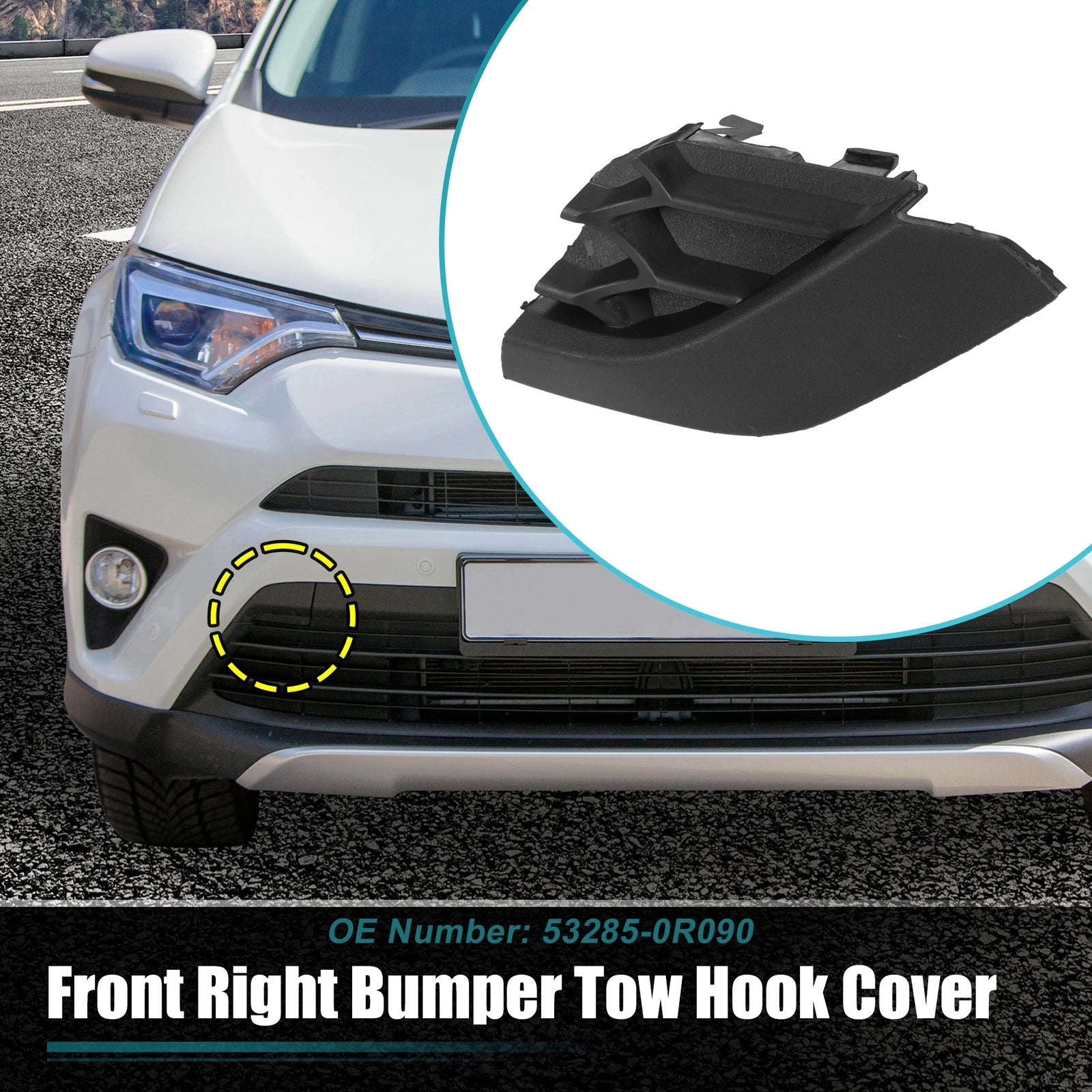 Front Right Tow Hook Cover Unpainted Black for Toyota RAV4 SE (2016–2018)