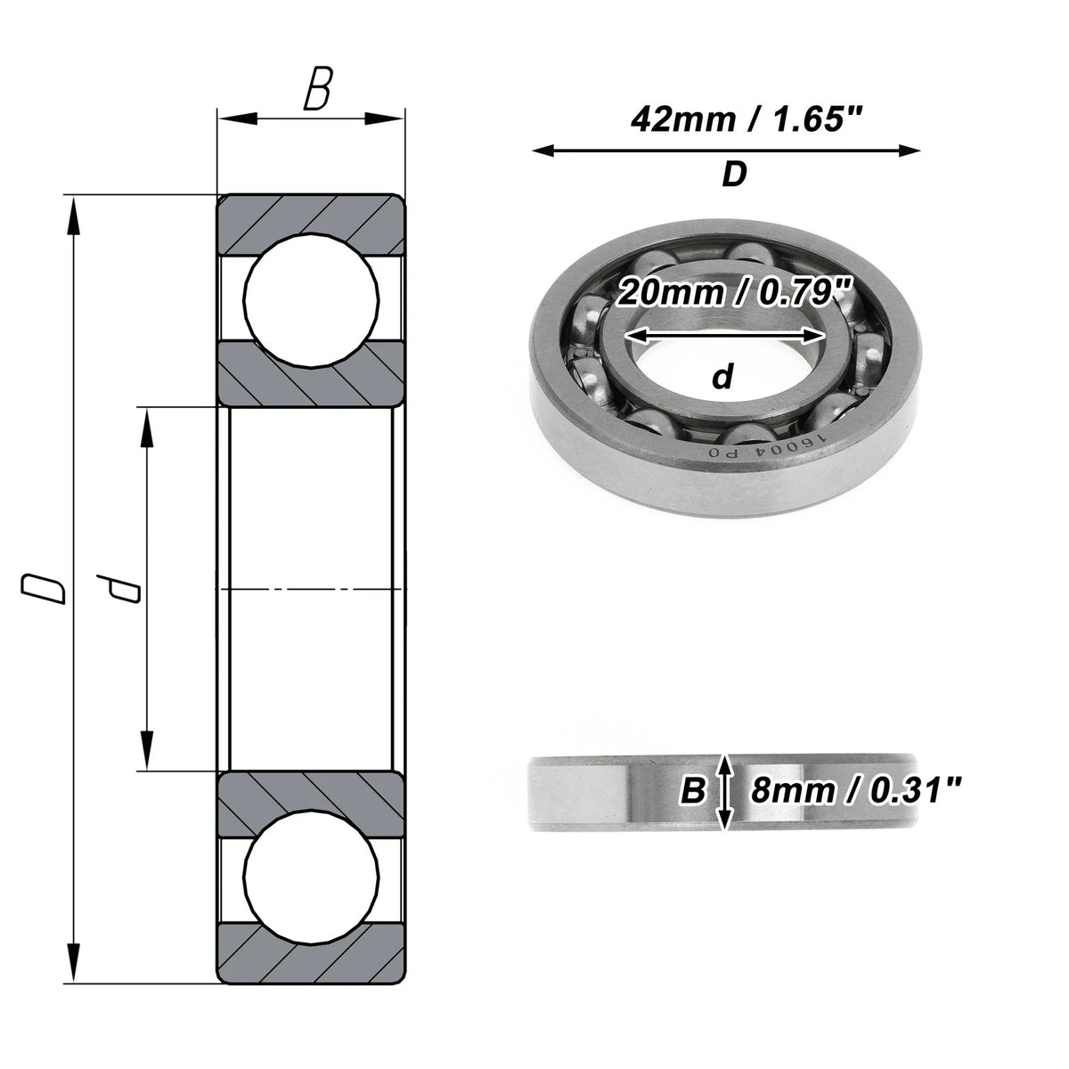 Deep Groove Ball Bearing 20x42x8mm for Scooter Skateboard (P0)