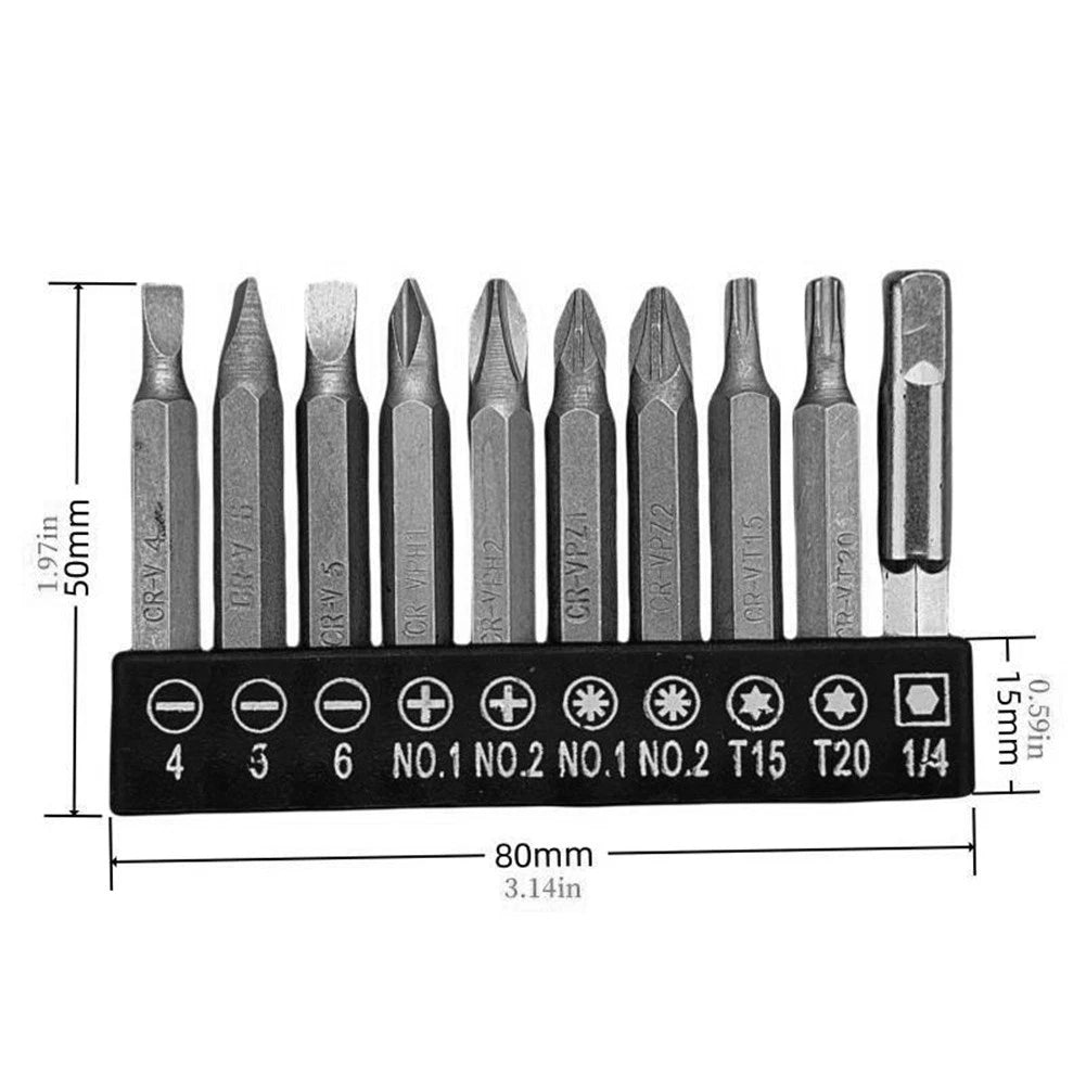 10 Piece Hex Power Screwdriver Bits Set with Tool Holder and Extension Rod