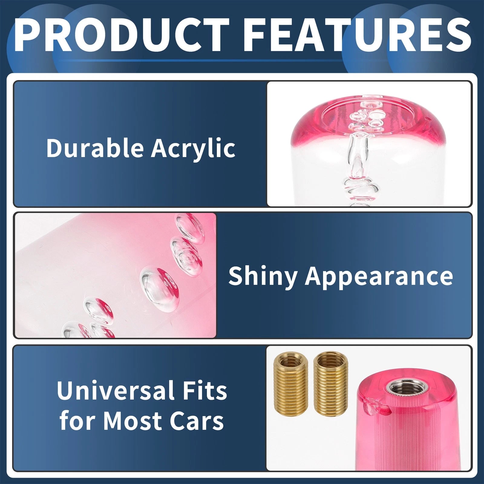 Shift Knob for Universal Vehicles (25cm, Clear Pink, 2 Adapters)