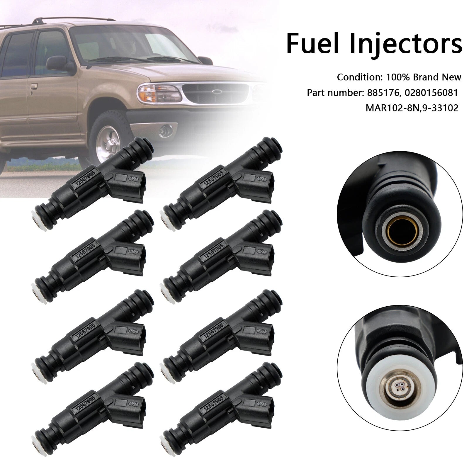 Set of 8 Fuel Injectors 885176 0280156081 MAR102-8N 9-33102 for Mercury Mercruiser