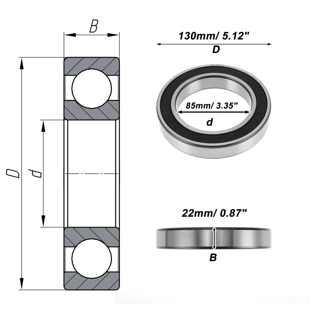 6017DDU Deep Groove Ball Bearing for Scooter Skateboard Wheel (1 Pc)