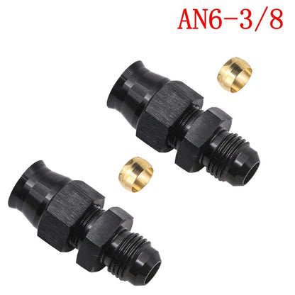 2X -6 AN Male to 5/16 3/8 Hard Line Tubing Adapter Compression Fitting Black
