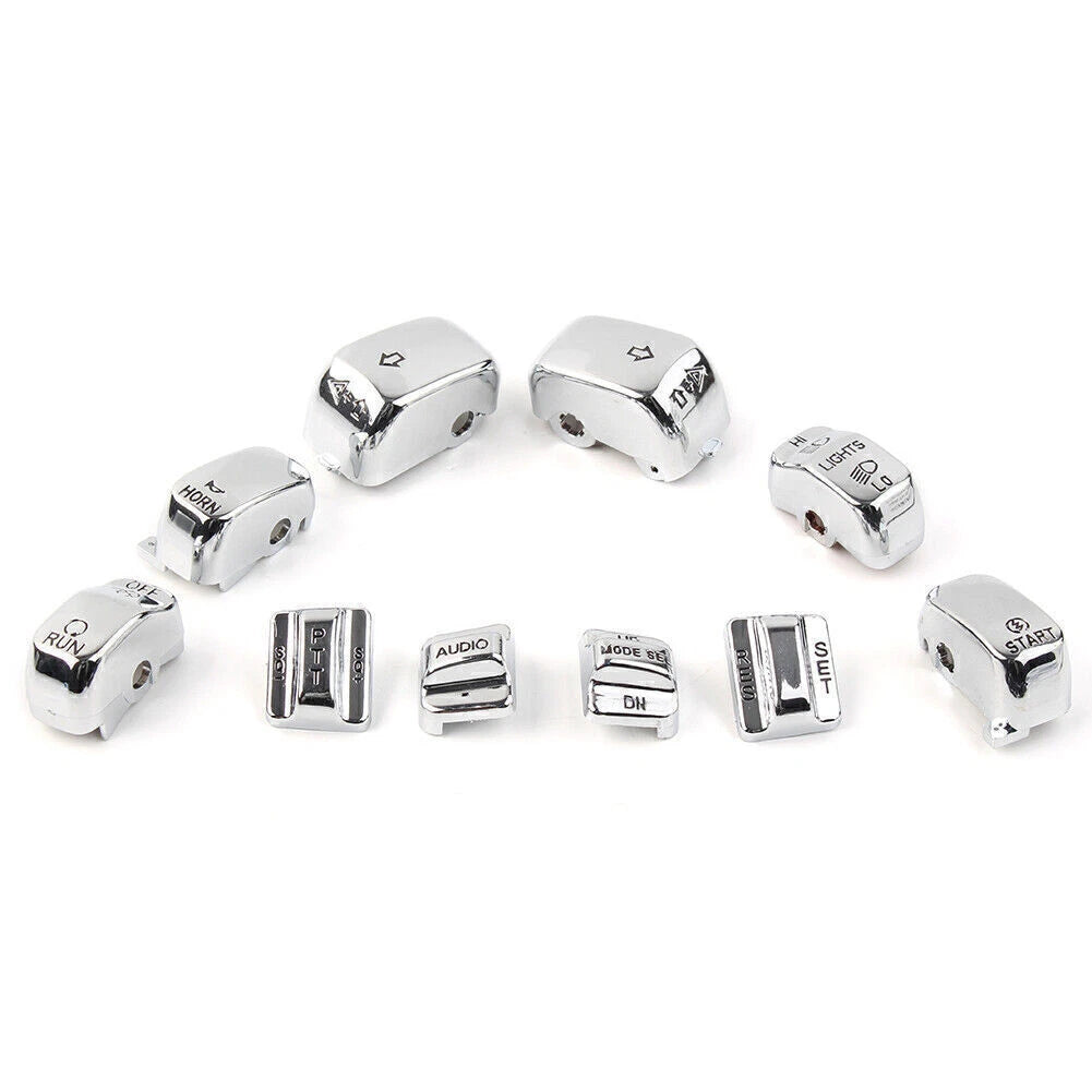 Set of 10 Chrome Hand Control Switch Housing Button Caps for Harley Touring (1996–2013)