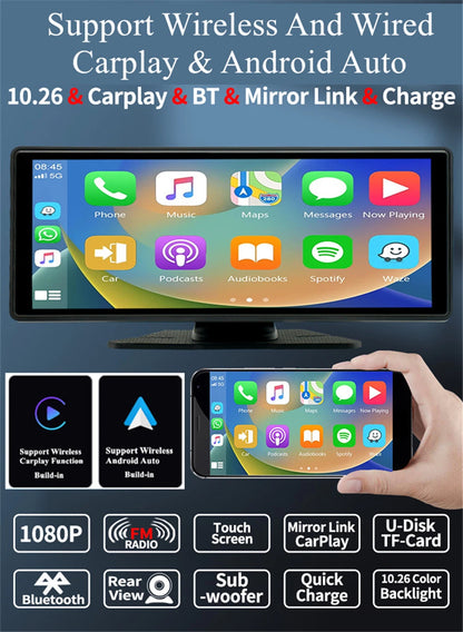 10.26" Touch Screen Car Stereo for CarPlay with Reverse Camera