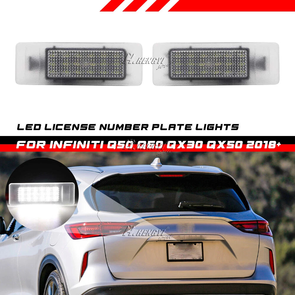 White LED License Plate Light Pair for Infiniti Q50 Q60 (2017–2022)