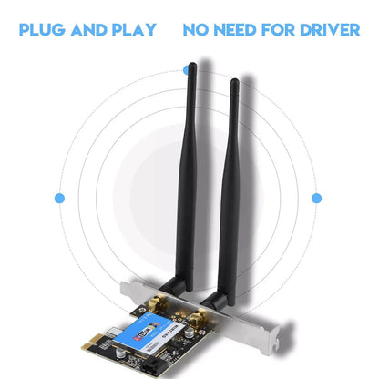Dual Band WiFi Network Card for PCI-E (WiFi 2.4G/5G, Bluetooth 4.0)