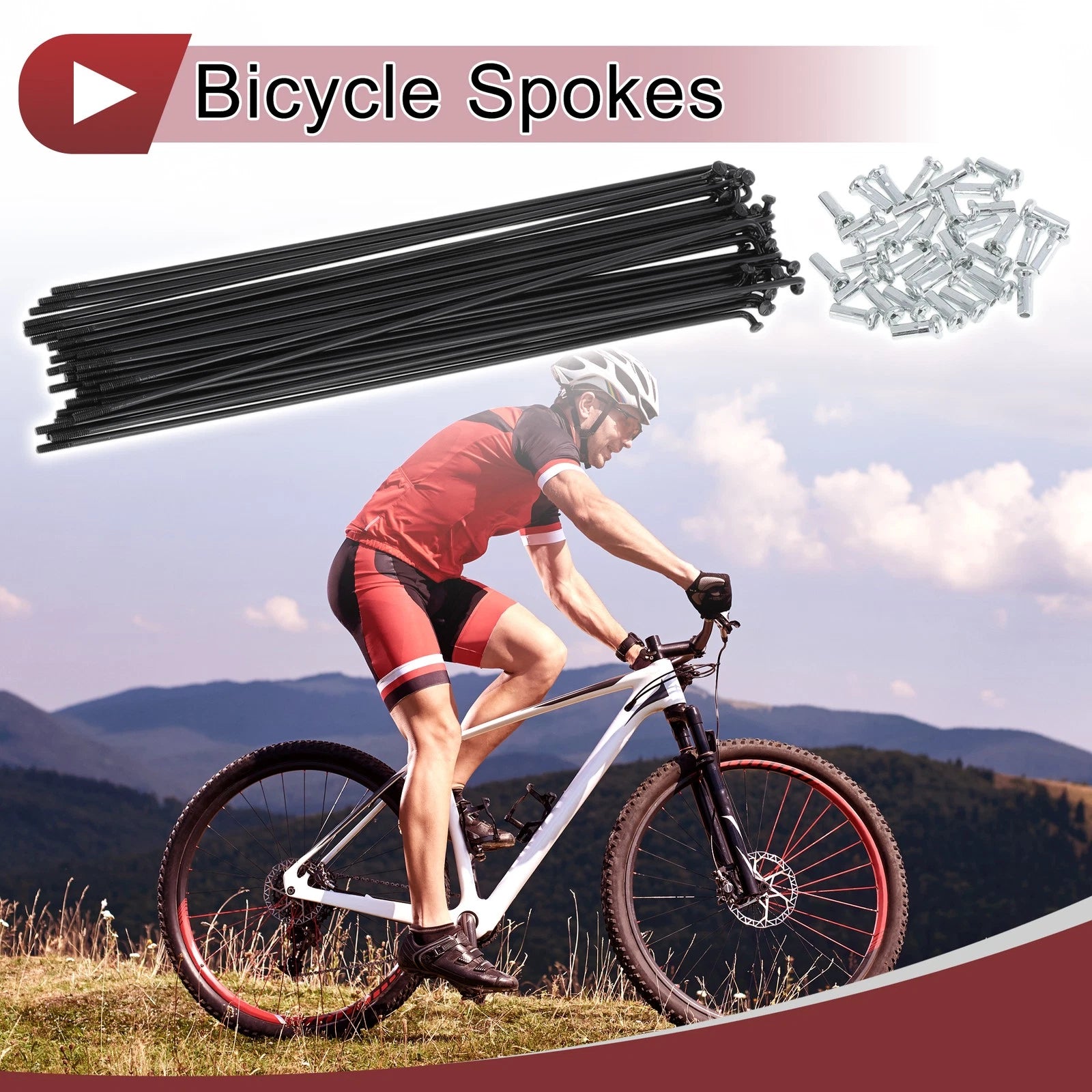 Bicycle Spokes 185mm Set for 36 14G Carbon Steel Black Wheels
