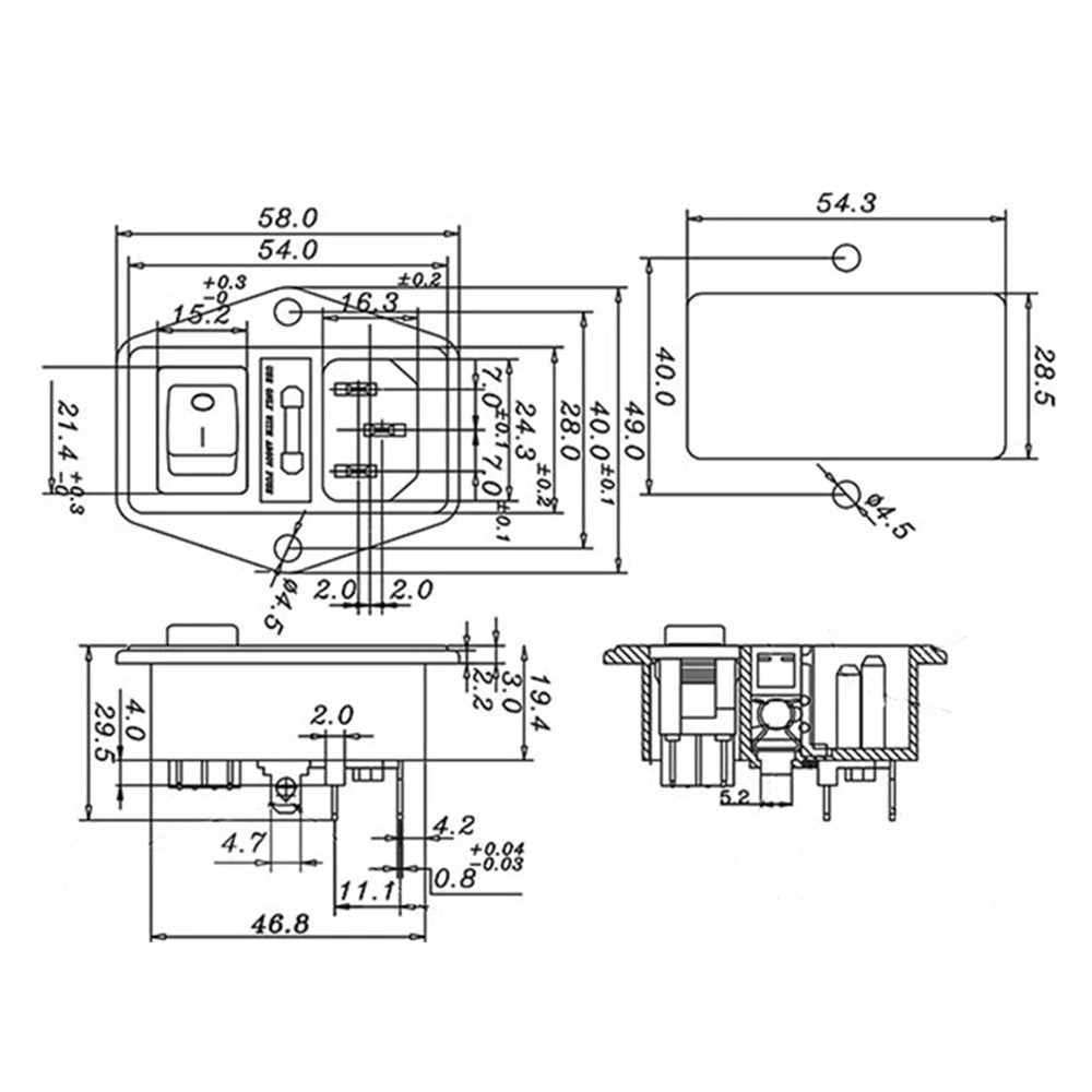 IEC320 C14 Power Socket with Fuse Holder for Panel Mounting (250V 10A)