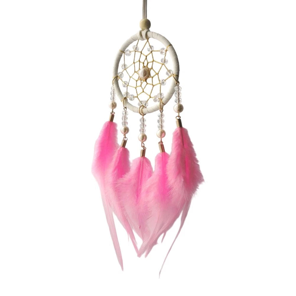 Dreamcatcher Pendant with Interwoven Beads and Natural Feather Details