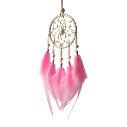 Dreamcatcher Pendant with Interwoven Beads and Natural Feather Details