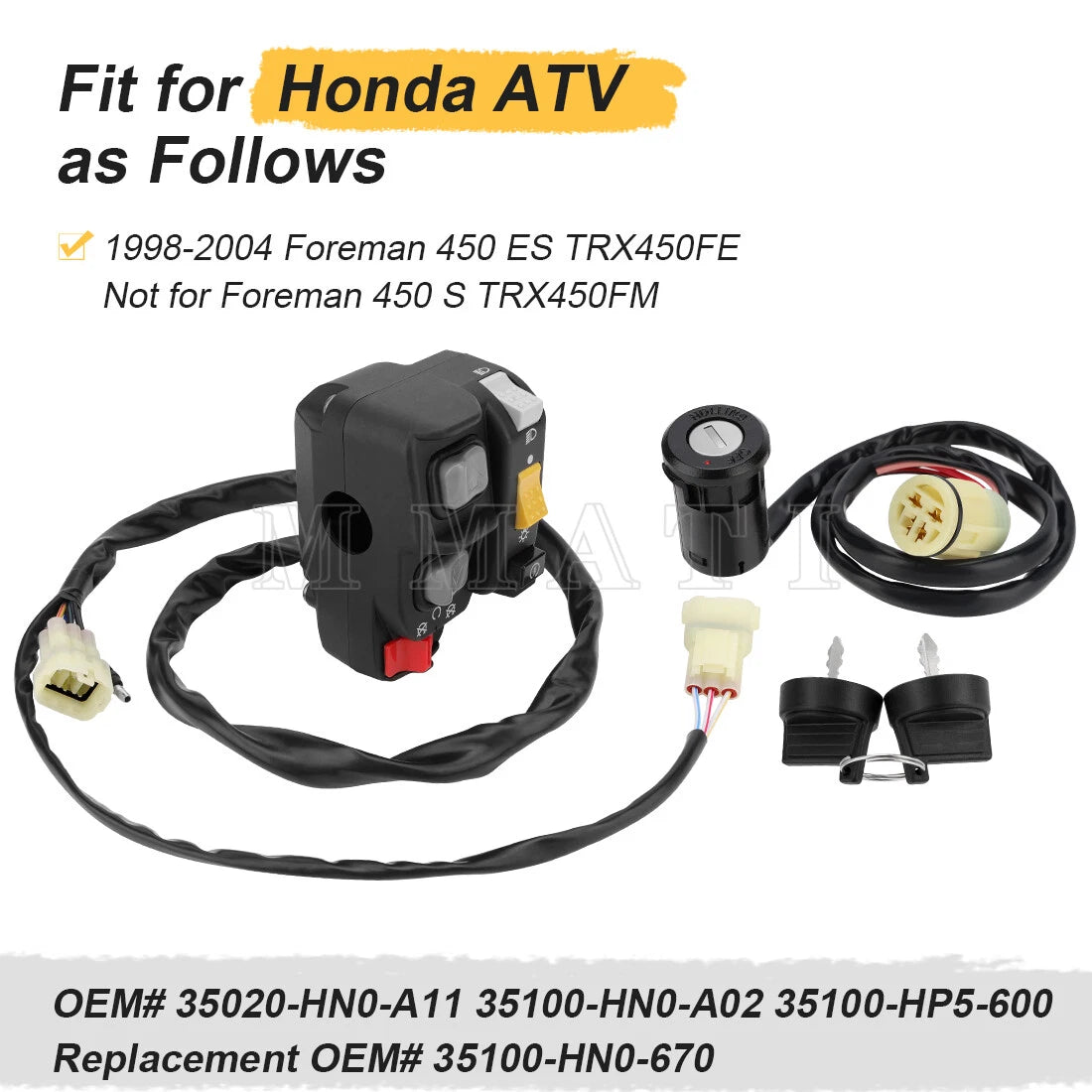 Start Stop Switch & Key Switch for Honda TRX450FE TRX450ES (1998–2004)