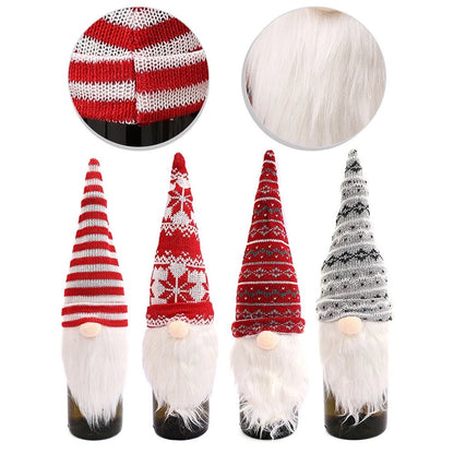 Set of 4 Wine Bottle Covers with Christmas Gnome Design for Parties