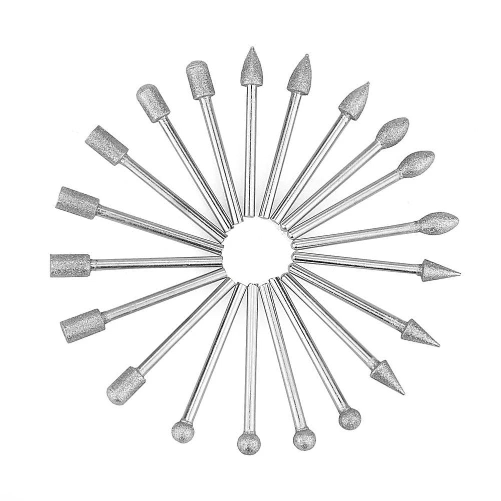 20 Pcs Rotary Tool Bits Diamond Burr 3mm Shank for Carving Grinding