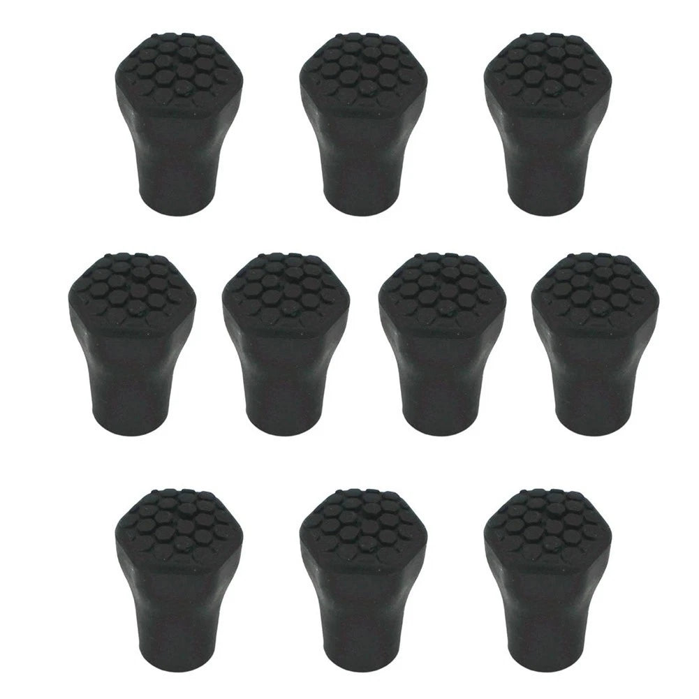 10X Black Hexagonal Trekking Pole Tip Protectors for Hiking Poles