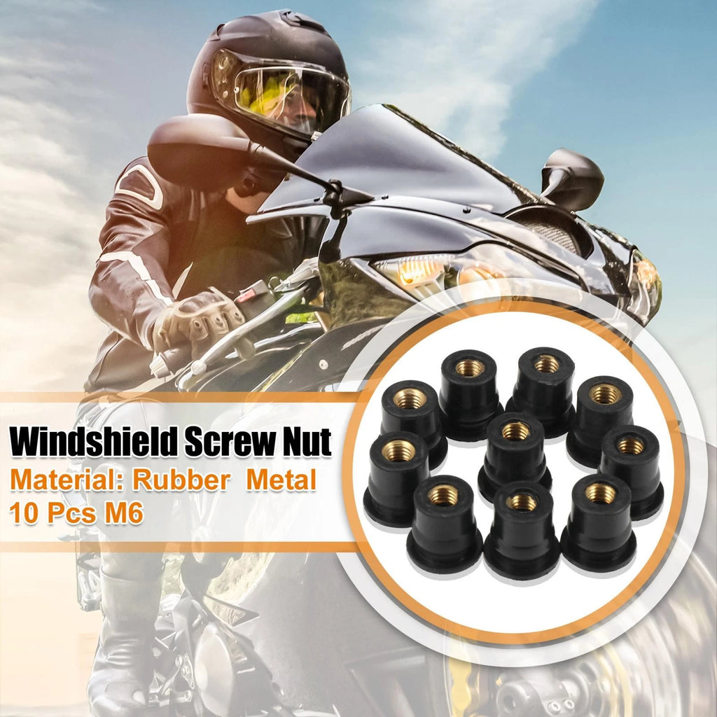 Windshield Screws Bolts Nuts Set for Motorcycle (M6) (10 Pieces) (Black)