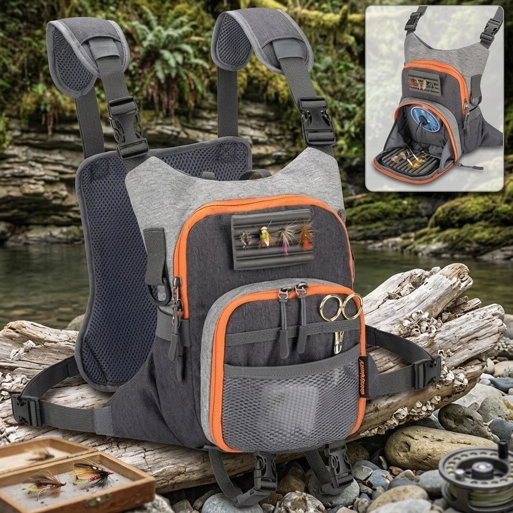 Water Resistant Fly Fishing Chest Pack with 2 Fly Box Accommodation