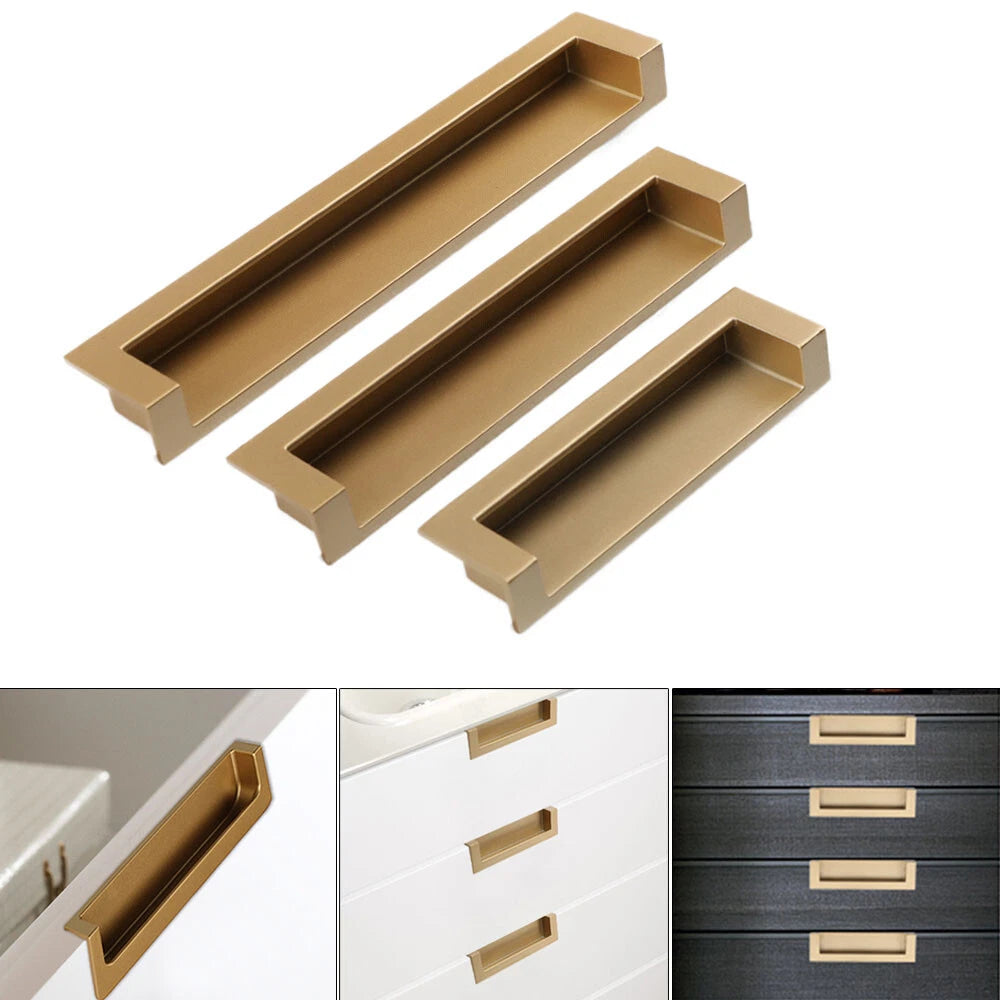 2X Gold Hidden Sliding Door Handle Pulls for Cabinet Drawer Hardware