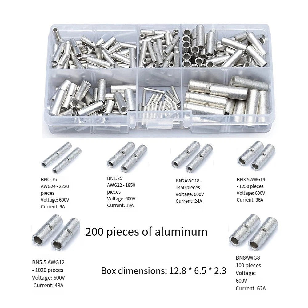 200PCS Non Insulated Butt Connectors for Auto Electrical Terminals