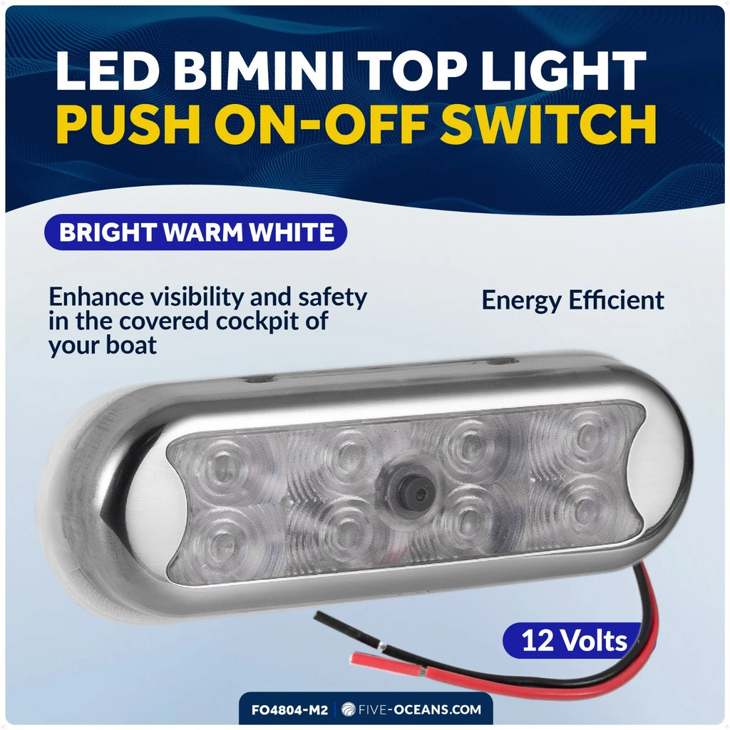 LED Bimini Top Light with Push On-Off Switch for Universal Use (2-Pack)
