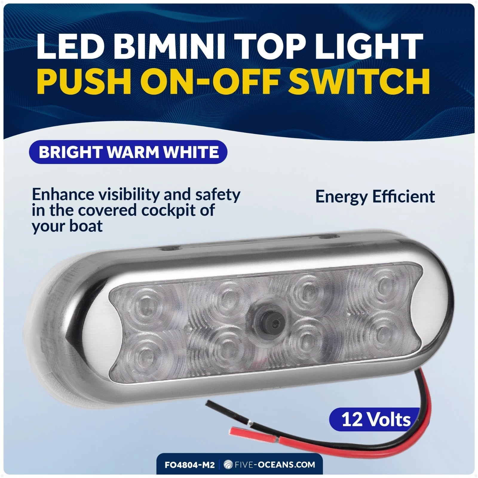 LED Bimini Top Light with Push On-Off Switch for Universal Use (2-Pack)